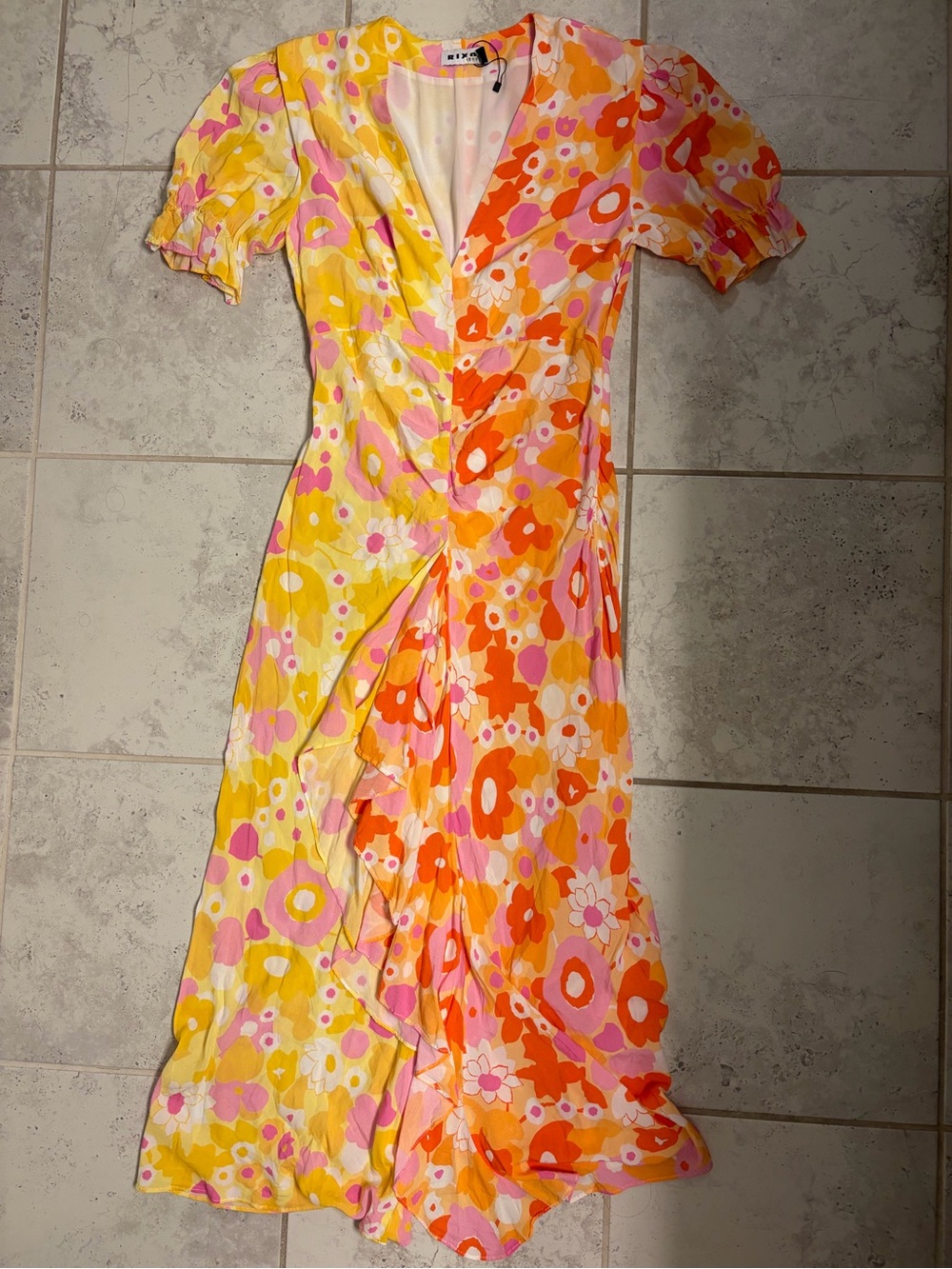 ✨RIXO | Ariel Colorblock Floral Retro Ruffle Maxi Sun Dress | Sz S - Picture 6 of 13